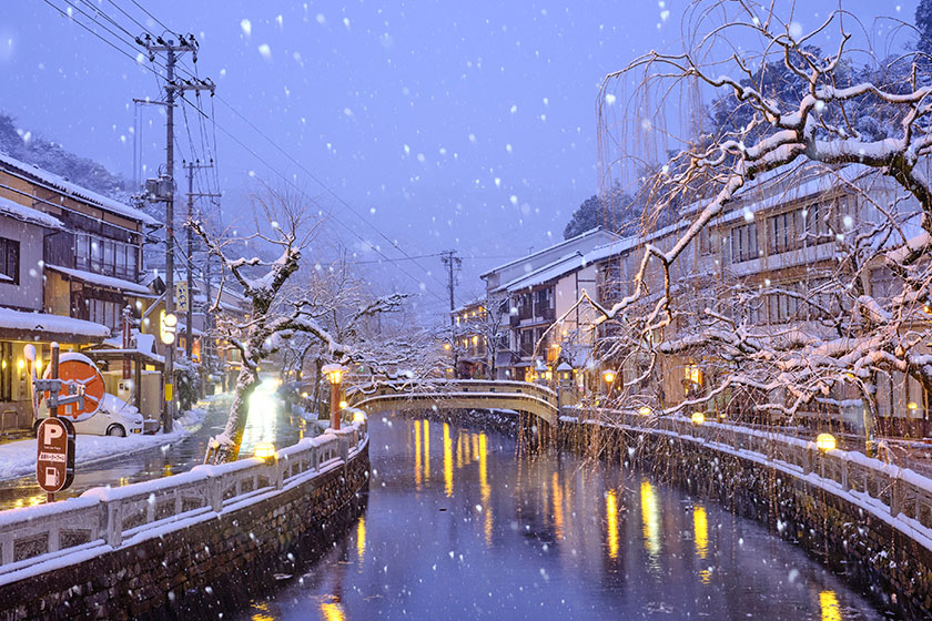 幻想的な雪の城崎温泉で味わう冬の味覚と、情緒溢れる温泉旅